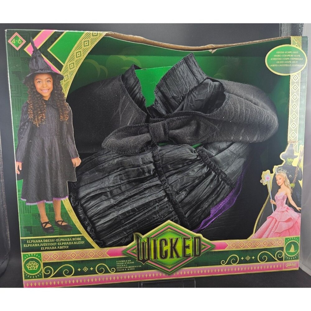 Wicked Elphaba Costume For Girls Includes Dress Cape & Hat Sizes 4-6X